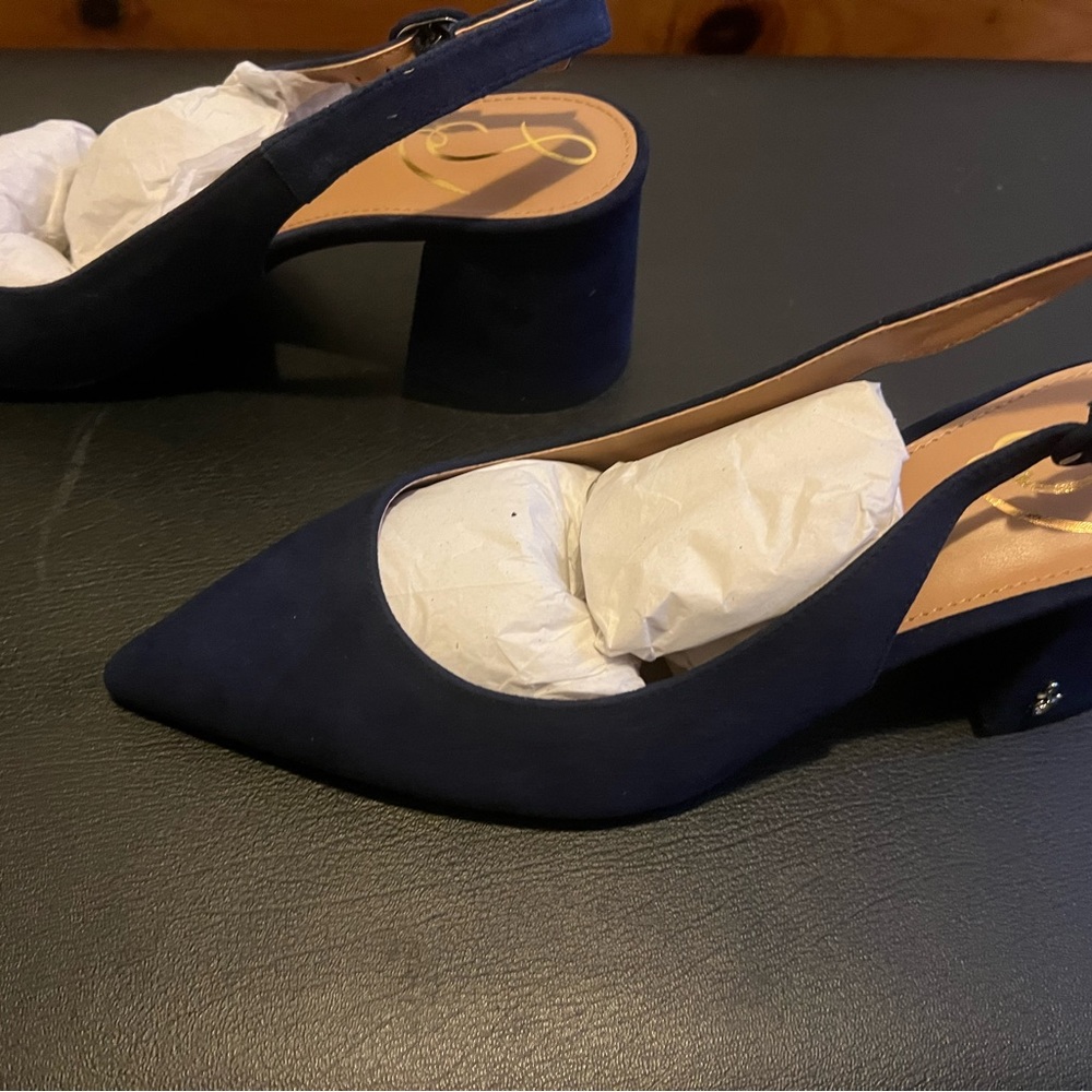 NIB Sam  Edelman navy suede  block heel slingback “petra”